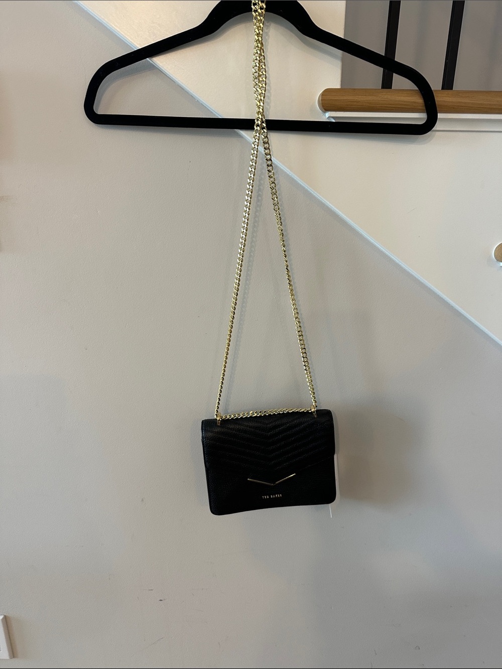 Ted Baker Black Quilted Crossbody with Gold Chain NWT